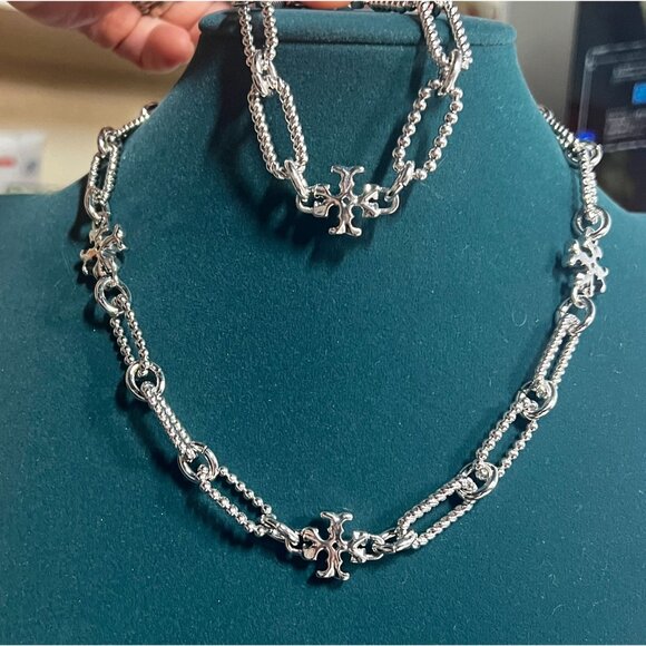 Tory Burch Silver Roxanne Chainlink Necklace and Bracelet Set - Picture 6 of 6